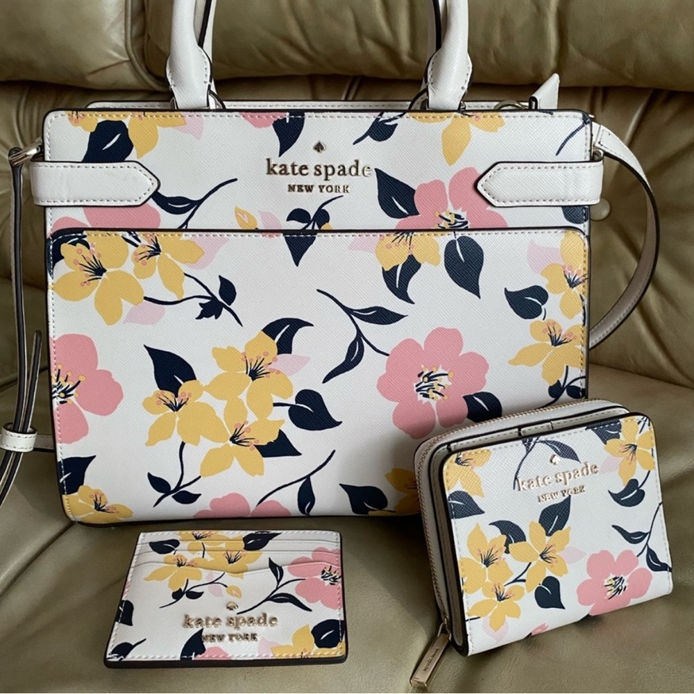 LKNW Kate Spade 3 pc Satchel + Zip Wallet + CC Wallet Lily Blooms Floral